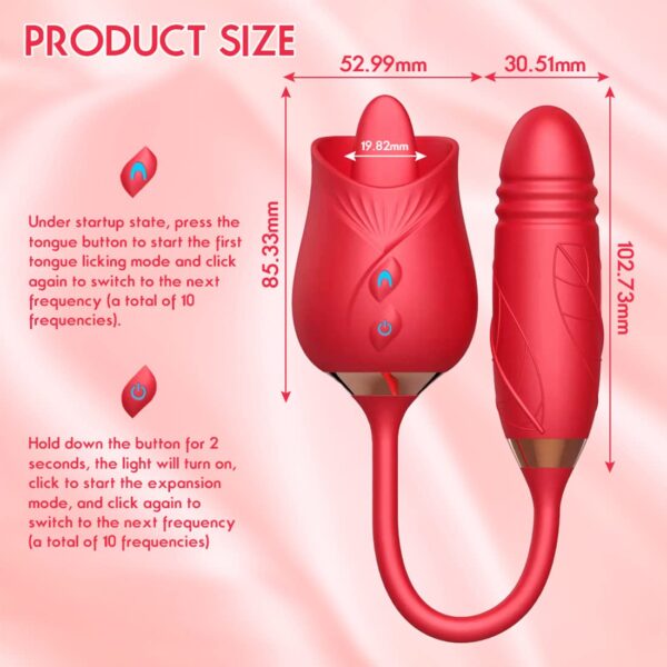 3 in 1 Clitoral Stimulator Tongue Licking Thrusting G Spot Dildo Vibrator with 10 Modes