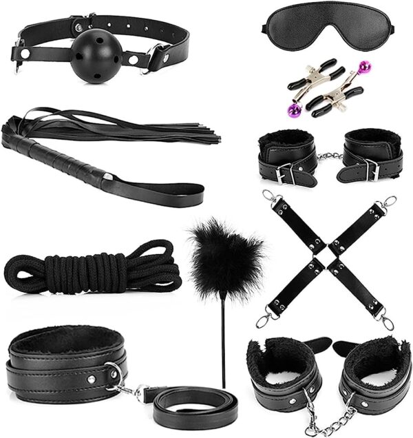 Bondage Kit, 10 Piece Set Black